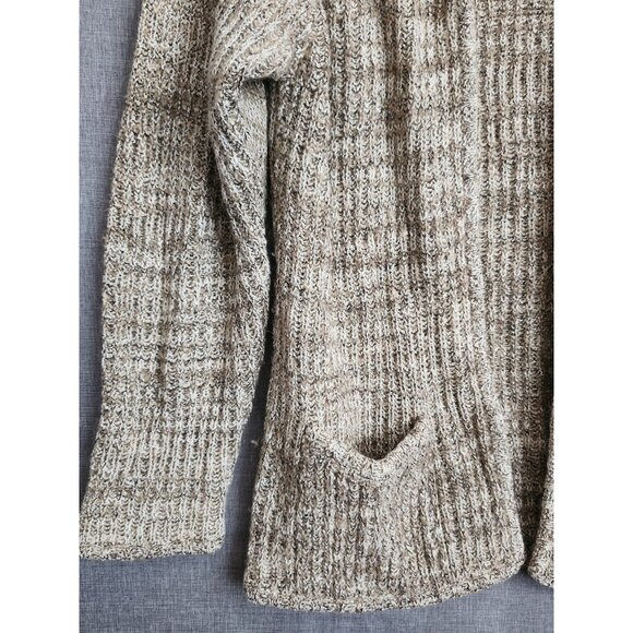 Vintage Open Cardigan Sweater Brown & Cream Varigated Medium - Picture 2 of 7